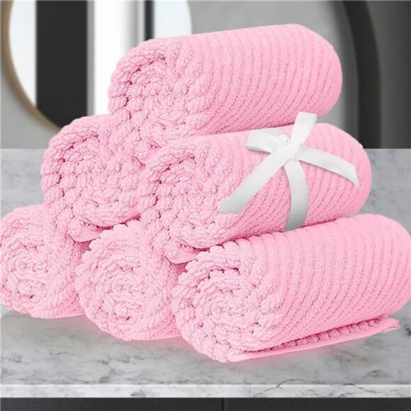 Cotton Washcloth Set Soft Quick Dry Face Towels Baby Pink Bathroom Gift 6pc - Picture 1 of 7